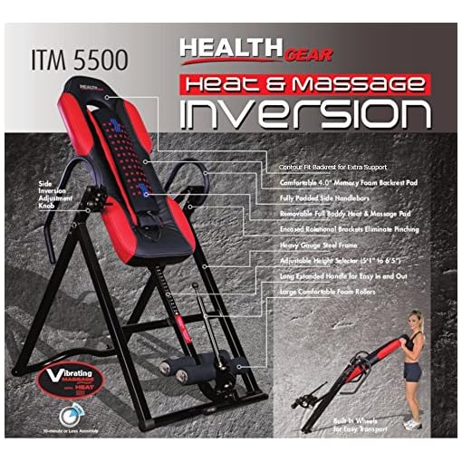 Health Gear ITM5500 Advanced Technology Inversion Table With Vibro Massage & Heat - Heavy Duty up to 300 lbs., Black/Red - Image 3