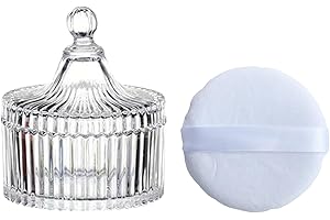 Qopoto Body Powder Puff and Container, Glass Box for Dust Puff, Powder applicator with Case for Dusting powder (white)