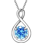 Eastlily Infinity Birthstone Necklace for Women, 925 Sterling Silver Birthday Stone Pendant with Titanium Steel Chain 18", Women's Jewelry Gift for Birthday or Special Occasions