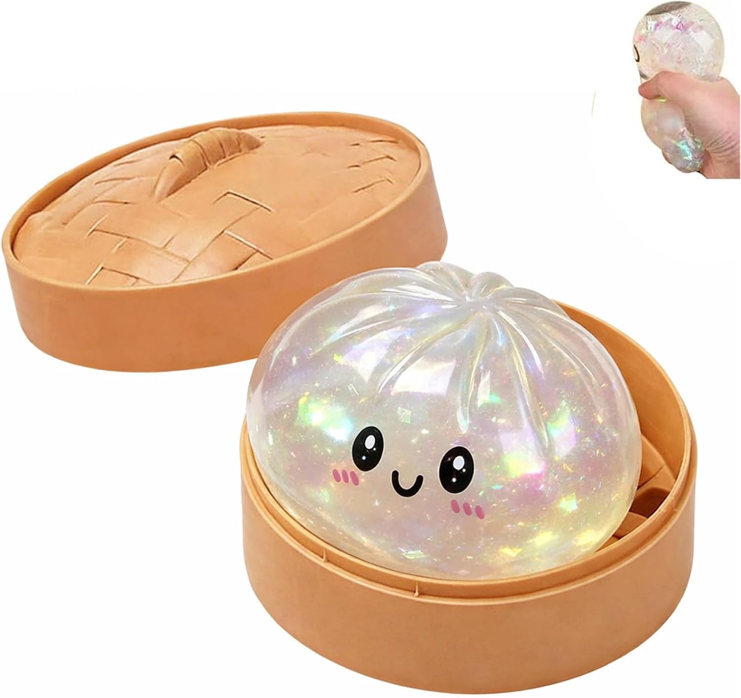 Glitter Dumpling Squishies Box, Glitter Dumplings Squishiest Toy with Steamer Box, Soft Squeeze Decompression Dough, Dumplings Sensory Squeeze Toy for Stress Relief