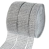 2 Rolls 8 Row 10 Yard and 1 Roll 4 Row 10 Yard Acrylic Rhinestone Diamond Ribbon, Silver Bling Diamond Wrap Ribbon for Wedding Cakes, Birthday Decorations, Baby Shower Events, Arts and Crafts 3 Rolls