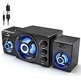 D-208 Computer Speakers with Subwoofer, 2.1 Hi-Fi PC Speakers System with RGB Lighting , Enhanced Bass, Plug and Play, USB/USB-C Powered and 3.5mm Aux in for Desktop, Monitor, Laptop, Tablet (Black)
