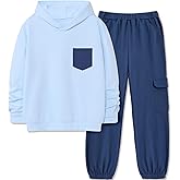 Hipea Boys Clothes Long Sleeve Hooded with Chest Pocket Cargo Pants with Side Pockets 2PCS Sets