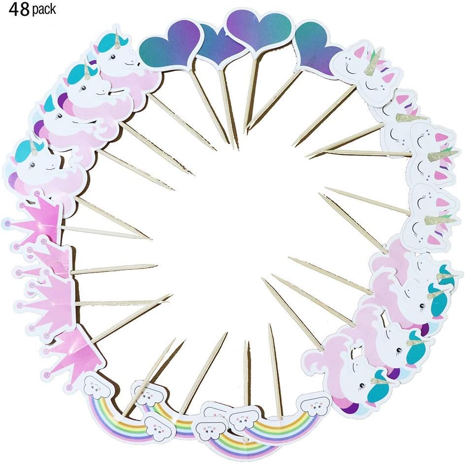 Rainbow Unicorns Cupcake Topper Decorative Cake Cupcake Kids Birthday Party Themed Party Baby Shower Set of 48