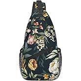 LOSTORCHI Floral Crossbody Sling Bag for Women Men Watercolor Pink Blush Flower Green Leaves Branches Travel Sling Backpack Casual Chest Shoulder Bag Colorful Flower Print Gym Sports Hiking Daypack