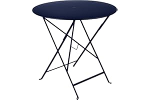Fermob - Bistro 30" Round Table - Folding Table with Steel Top & Umbrella Hole - Outdoor Dinner & Drinks - Perfect for Patio & Garden - Deep Blue