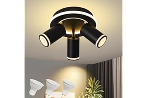 LED 3 Light Track Lighting Kit, Black Round Ceiling Spot Lighting Fixture with Flexibly Rotatable Heads, Modern Spotlight for