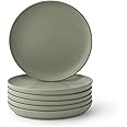 JoyJolt Mesa Stoneware Salad Plates, 8" Round Lunch Plates, Dishwasher and Microwave Safe Plate Set of 6, Modern Rustic Dinnerware, Appetizer Dessert or Dinner Sides Kitchen Dishes - Matte Sage Green