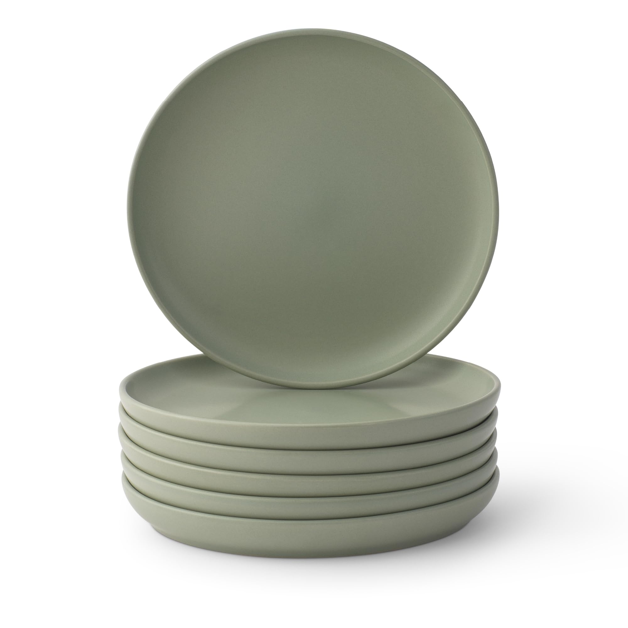 Photo 1 of JoyJolt Mesa Stoneware Salad Plates, 8" Round Lunch Plates, Dishwasher and Microwave Safe Plate Set of 6, Modern Rustic Dinnerware, Appetizer Dessert or Dinner Sides Kitchen Dishes - Matte Sage Green
