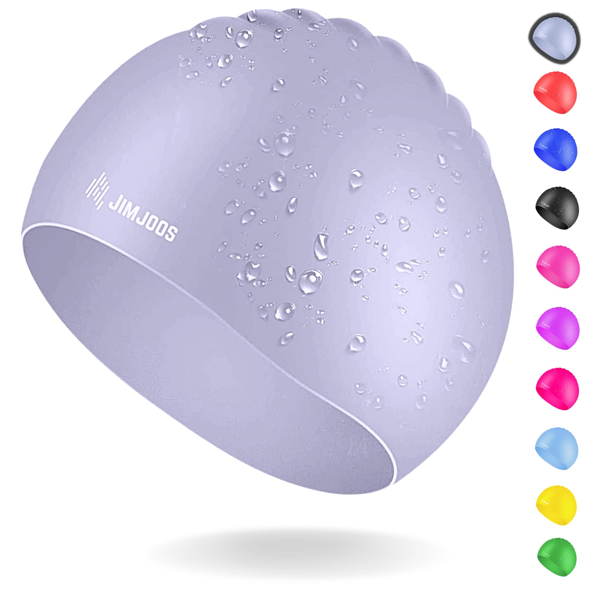 JIMJOOS Kids Swimming Cap 3–14 Years - Silicone Swim Cap for Boys & Girls - Anti-Slip, Stretchable, Waterproof Swimming Hat - Durable, Odour-Free Swim Hat with Protective Pouch (GREY, 3-8 Years) — image 1