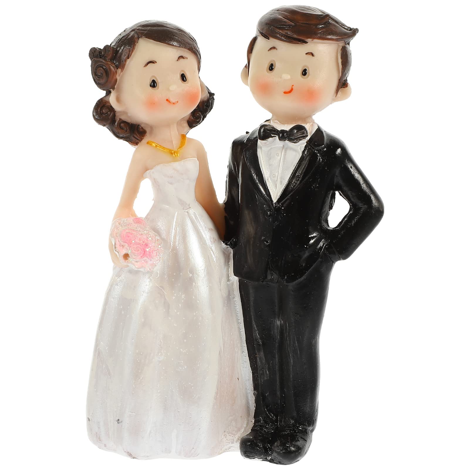 STOBOK Bride and Groom Cake Topper Resin Figurines 4.5 Inch Wedding Cake Decorations Couple Doll Ornament for Wedding Party Table
