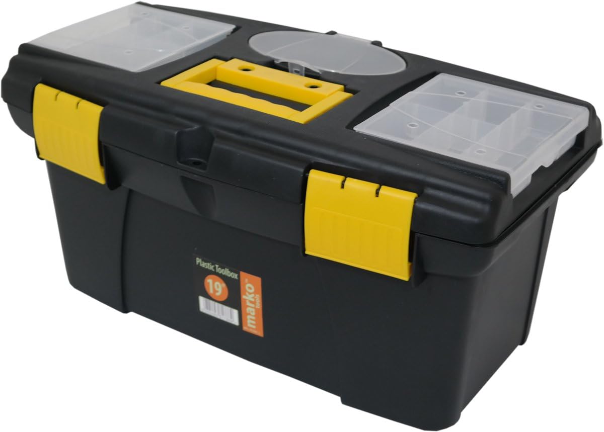 Marko Tools Plastic Tool Box Sturdy Lockable Removable Storage Compartments DIY (19" Toolbox)