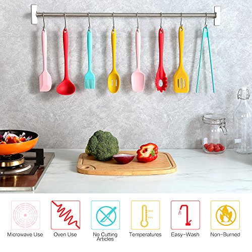 Kitchen Utensils, 8 Piece Silicone Kitchen Utensils, Kitchen Utensil Set, Colorful with Solid Core