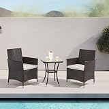 EVRE Copenhagen 3 Piece Rattan Bistro Set with Cushions & Glass Table view 2