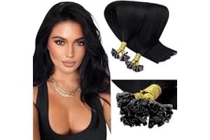 LaaVoo U Tip Hair Extensions Human Hair Jet Black K Tip Hair Extensions Real Human Hair Soft Straight K Tips Hair Extensions Human Hair 18 Inch Black Ktip Human Hair Extensions for Women 50g 1g/s