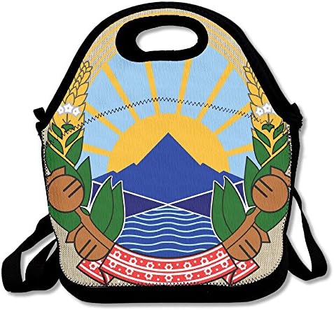 Coat Of Arms Of Macedonia Unisex Gourmet Insulating Lunch Tote Detachable Adjustable Shoulder Strap Reusable Picnic Lunch Bags Boxes For Men Women Adults Kids Toddler
