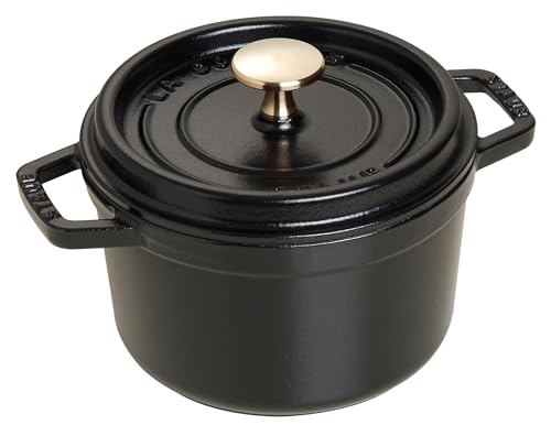 STAUB Cocotte, Gusseisen Bräter mit Deckel, 16 cm, 1,2 L, Rund, Alle Herdarten inkl Induktion, Made in France, Schwarz