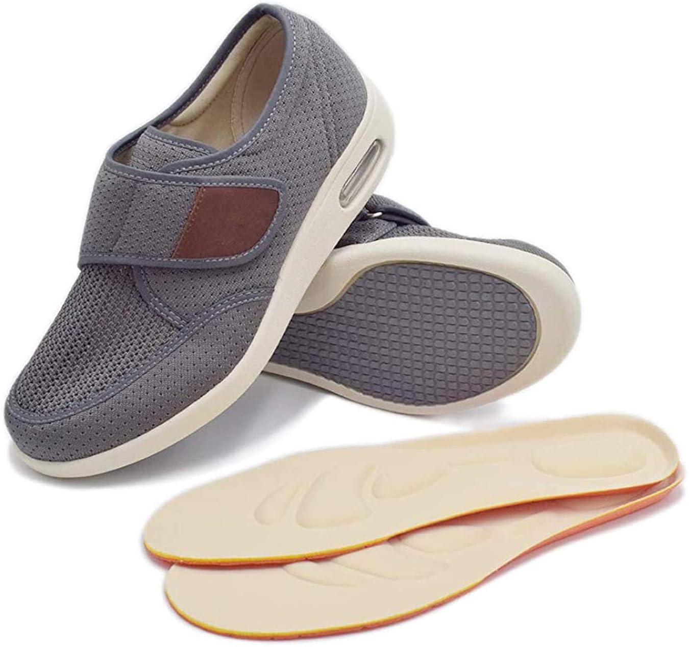  | RYLHL Mens Diabetic Walking Shoes Adjustable Outdoor Sneakers Recovery Easy On Off Strap Wide Width Slippers Comfort for Seniors Elderly | Walking