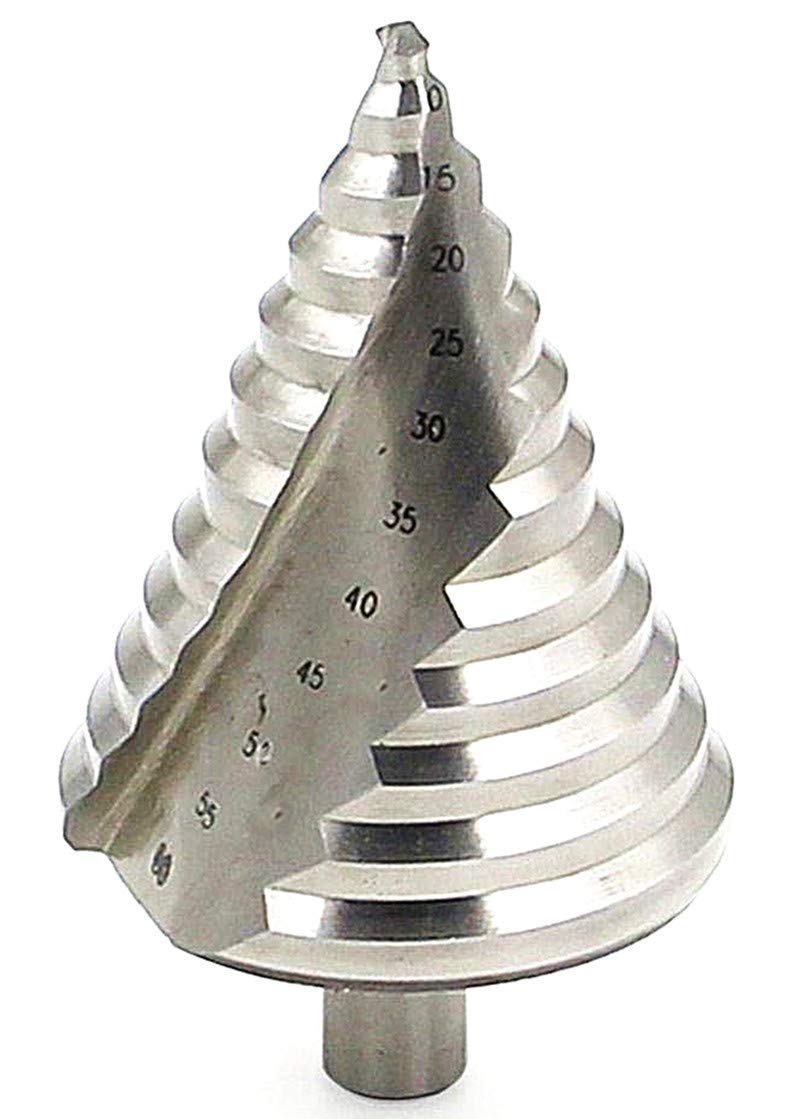 LESOLEIL 6-60mm Spiral Step Drill Bit, HSS Step Cone Drill Titanium Coated Dual-Fluted Large Hole Cutter for Aluminum Copper, Stainless Steel, Brass, Plexiglass, Wood, Iron, Silver