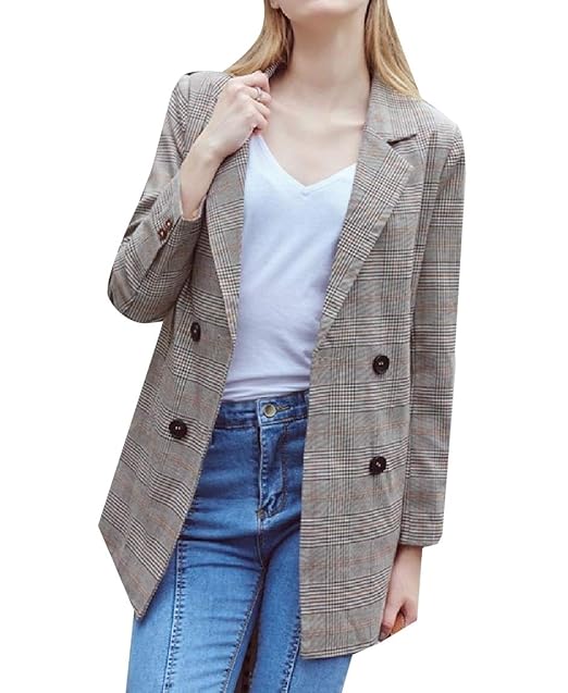 Whitive Women Blazer Gingham Casual Vintage Curvy Coat Jacket Outwear At Amazon Women S Clothing Store