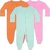 GUISBY Long Sleeve Baby Footed Pajamas with Mittens Cotton Sleepers with Zipper 3-Pack