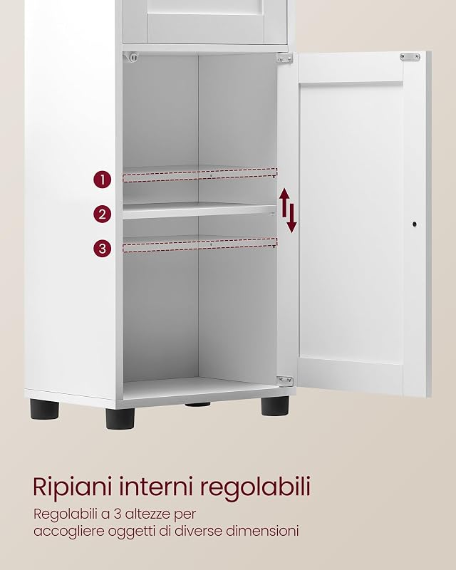 Mobiletto Bagno, Armadietto Alto a Colonna, 40 x 30 x 165 cm