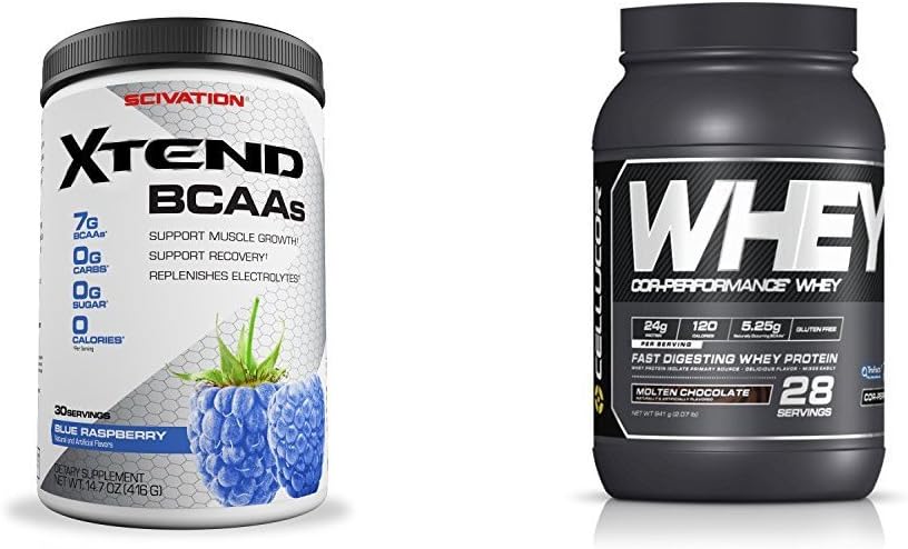 Scivation Xtend BCAA Powder, Blue Raspberry, 30 Servings + Cellucor Cor-Performance Whey Protein, Molten Chocolate, 2lbs