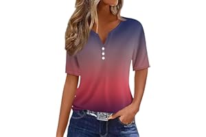 LAYHTKTL Summer Tops for Women 2025 Button V Neck Boho Short Sleeve Shirts Casual Loose Comfy Tunic Trendy Pullover