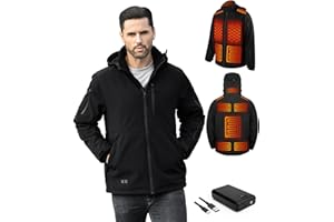 BAILINGHAI Heated Jacket for Men with Battery Pack 7.4V/16000mAh, Winter Outdoor Soft Shell Electric Heating Coat with Detachable Hood