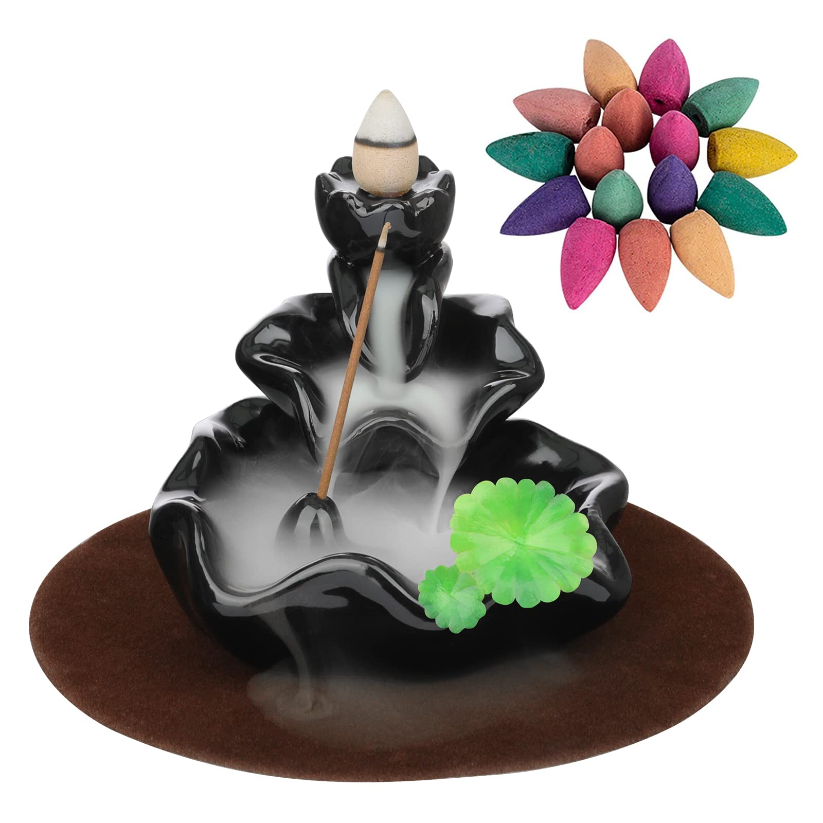 Photo 1 of DK177 Incense Holder Waterfall Incense Burner Ceramic Backflow Zen Incense Fountain Machine Diffuser Burner Cone Holder for Spiritual Aromatherapy Gifts Set Home Decor with 20 Cones