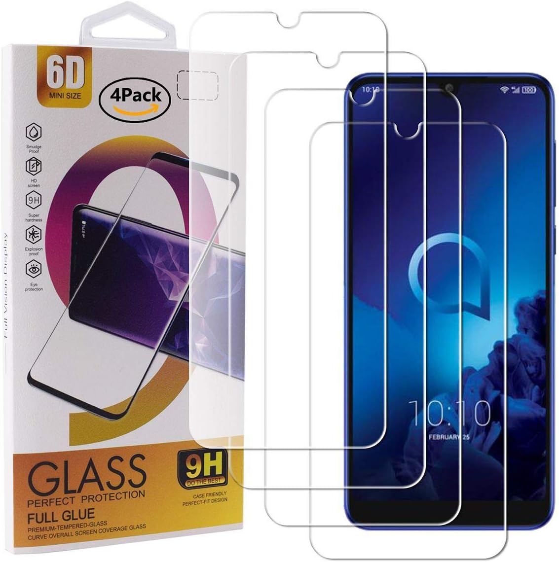 Guran 4 Pack Tempered Glass Screen Protector For Alcatel 3 (2019) Smartphone Scratch Resistance Protection 9H Hardness HD Transparent Shatter Proof Film