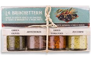 ARTIGIANI DEI SAPORI - Bruschetta Set, 1.3 oz each, Tomato Chopped, Artichokes, Sun-Dried Tomato, Smooth Zucchini Bruschetta Topping - Pack of 4