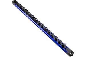 Reniteco Magnetic Socket Organizer, 1-Piece Heavty Duty Aluminum Socket Holder, Socket Rail for Tool Box, Premium Quality 360° Swivel Rack with 14 Clips for 3/8-Inch(Blue)