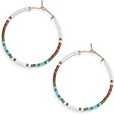 Sonatomber Handmade Boho Colorful Beaded Large Gold Hoop Earrings for Women, Bohemian Seed Beads Circle Hoops Cartilage Hypoallergenic Holiday Prom Jewelry Gift