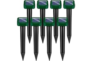 JAHY2TECH 2024 Solar Mole Repellent Spikes, Ultrasonic Animal Repellent Outdoor Solar Powered Sonic Burrowing Mole Deterrent Stake to Repel Mole Vole Groundhog Snake Gopher Armadillo for Lawn Yard (8 Pack)