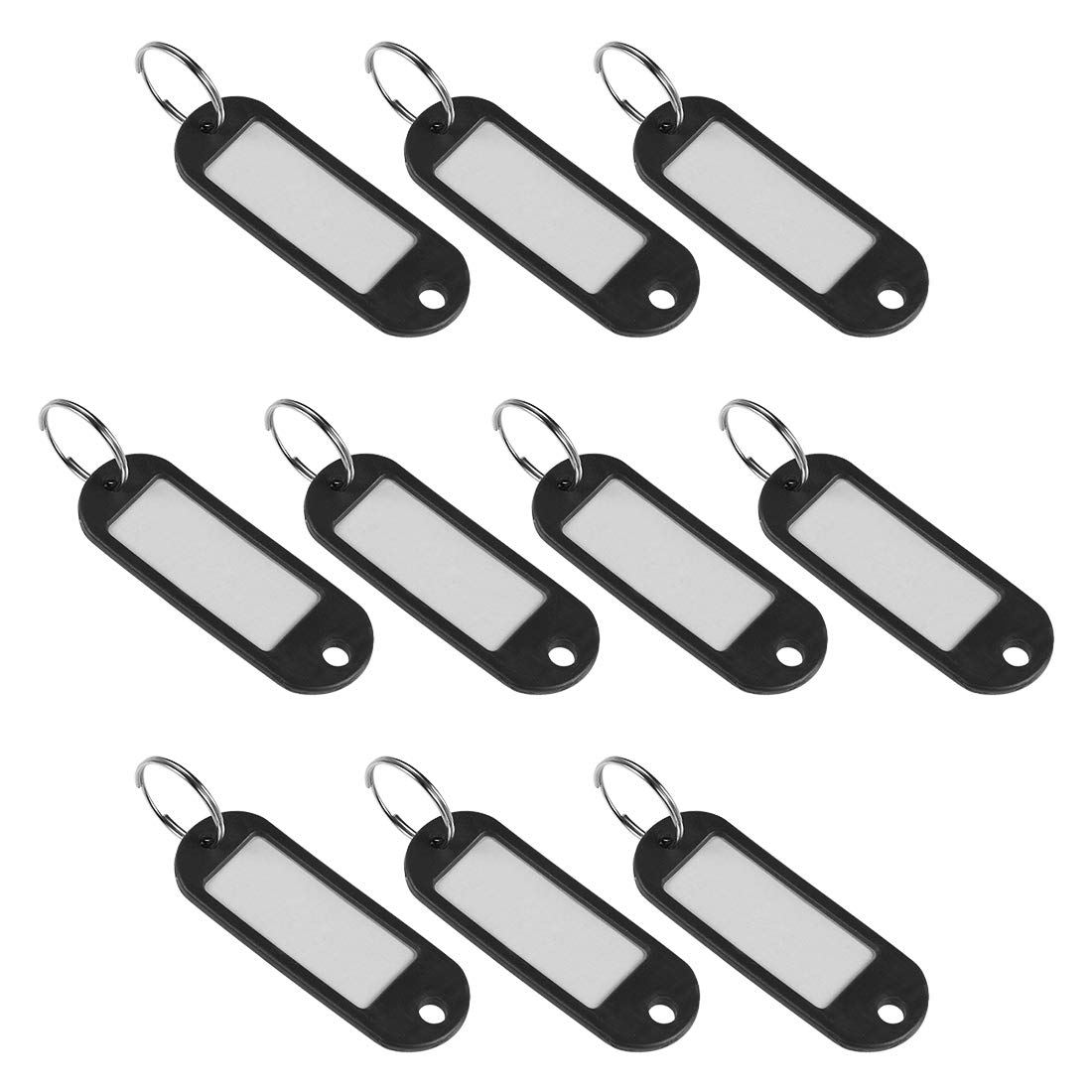 Photo 1 of uxcell Plastic Key Tags with Split Ring Keychain ID Luggage Label Window 60x21mm, Black 10Pcs