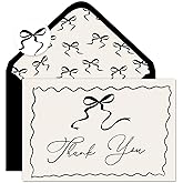 Whaline 24 Pack Bow Thank You Cards Bulk Black Bowknot Note Cards with Envelopes Stickers Coquette Greeting Blank Card for Wedding Baby Shower Birthday