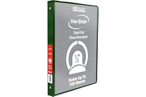 BAZIC Products 3 Ring Binder 1/2" Economy View Binders Organizer - Green, Round Ring, Hold 100 Sheets Paper, for School Office Home, 1-Count