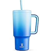 Meoky 30 oz Tumbler with Handle, Tumbler with Lid and Straw, Insulated Stainless Steel Travel Mug, 100% Leak-proof, Cupholder Friendly, Keeps Cold for 24 Hours or Hot for 8 Hours (Sky)