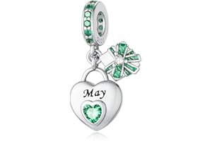 LNQOBU 925 Sterling Silve Heart-shaped Birthstone Charm for Bracelets, With 5A Cubic Zirconia Birthday Charms Dangle Pendant 