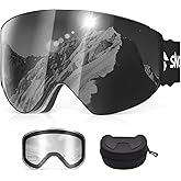 Snowalva Ski Goggles, Snowboard Goggles with 2 UV400 Anti-Fog Detachable Magnet Lenses for Men & Women Adult