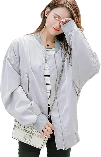 Amazon Keimi 韓国ファッション フライトジャケット レディース 春秋 アウター 長袖 ジャケット ブルゾン コート シンプル おしゃれ 刺繍 大きいサイズ ゆったり コート ジャケット 通販