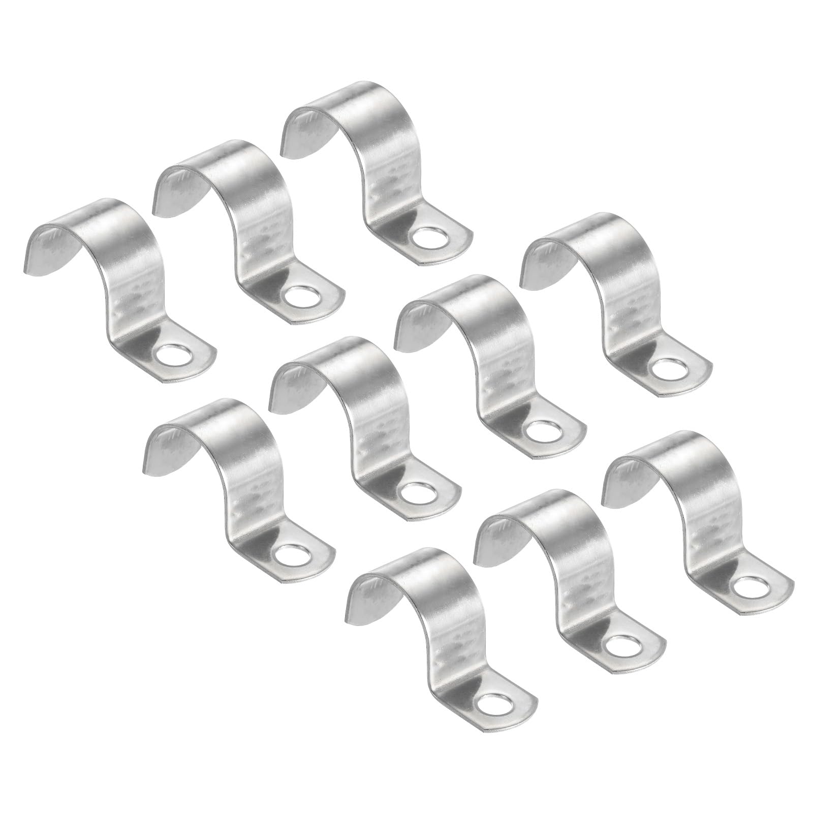 PATIKIL 0.98 inch/25mm Rigid Pipe Strap Clamp, 10 Pcs 304 Stainless Steel Two Hole U-Shape Tube Clip for Pipe Fixing — image 1
