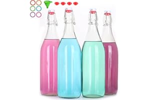 BIGIVACA 4 Pack 32 oz Swing Top Glass Bottles, Flip Top Glass Bottles, Beer Brewing Bottle with Airtight Stopper for Fermenta