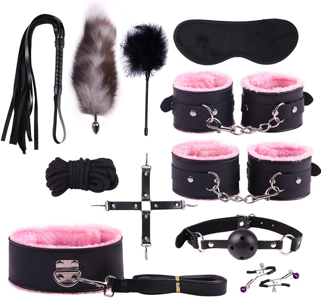 Binding Bundled Set Suit Plush Yoga Long Leather 11Pcs 5 Colors BSDM Gear Sēxy Kit Blindfold Hāndcuff Whip SM Cosplay Queen Rëštrâîňtš for Lover Beginner Funny Toys Passionate Moment