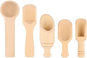YILANJIN 5 Pcs Mini Wooden Spoons, Mini Wooden Salt Spoons, Tea Scoop, Washing Powder Spoon，Wooden Condiment Spoon, Natural S
