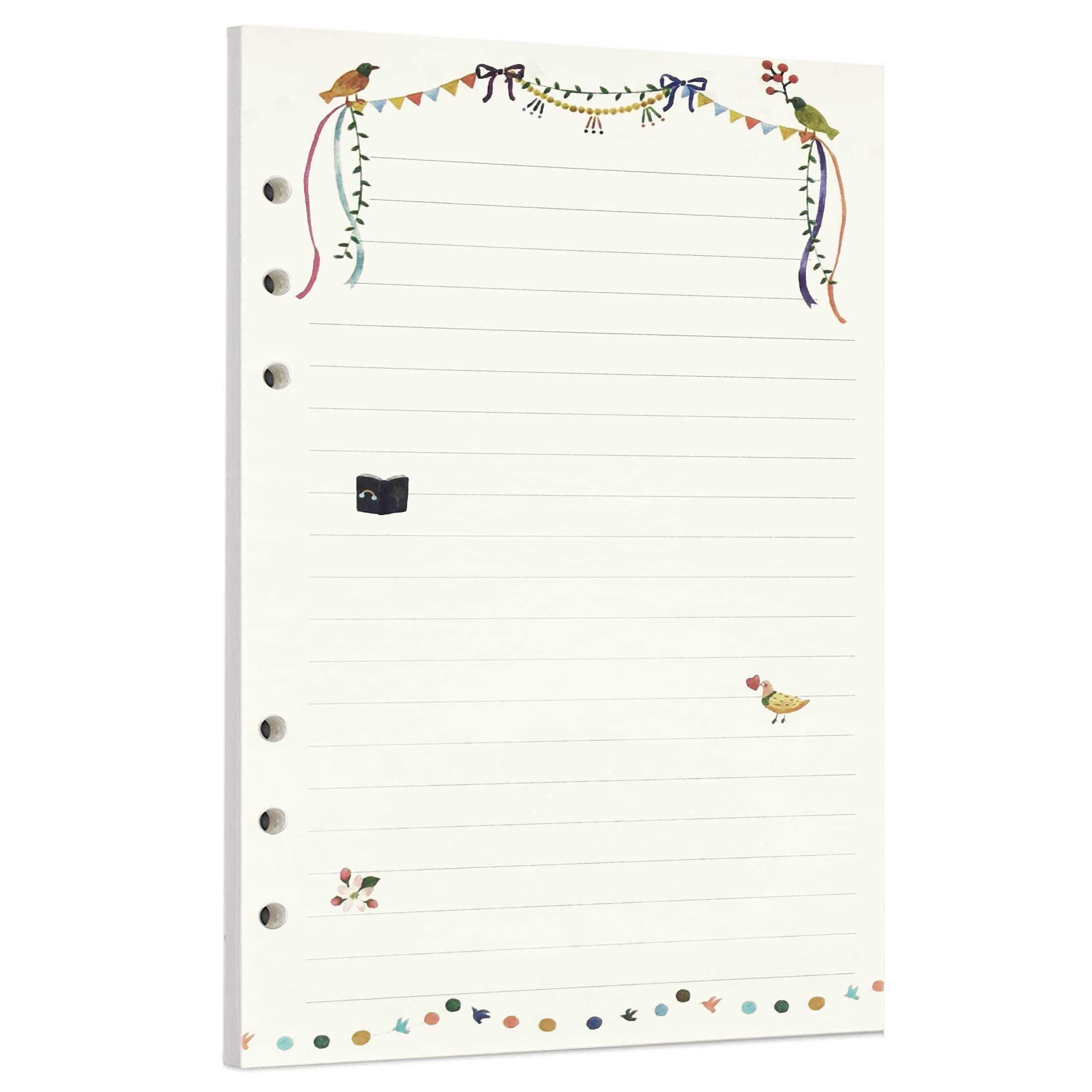 Zelten 40 Sheets 80 Pages Colorful Loose Leaf Punched Paper Refills Paper for 6 Hole Binder Personal Organizer Diary Notebook Refillable Planner (A5, Tree Party Ruled)