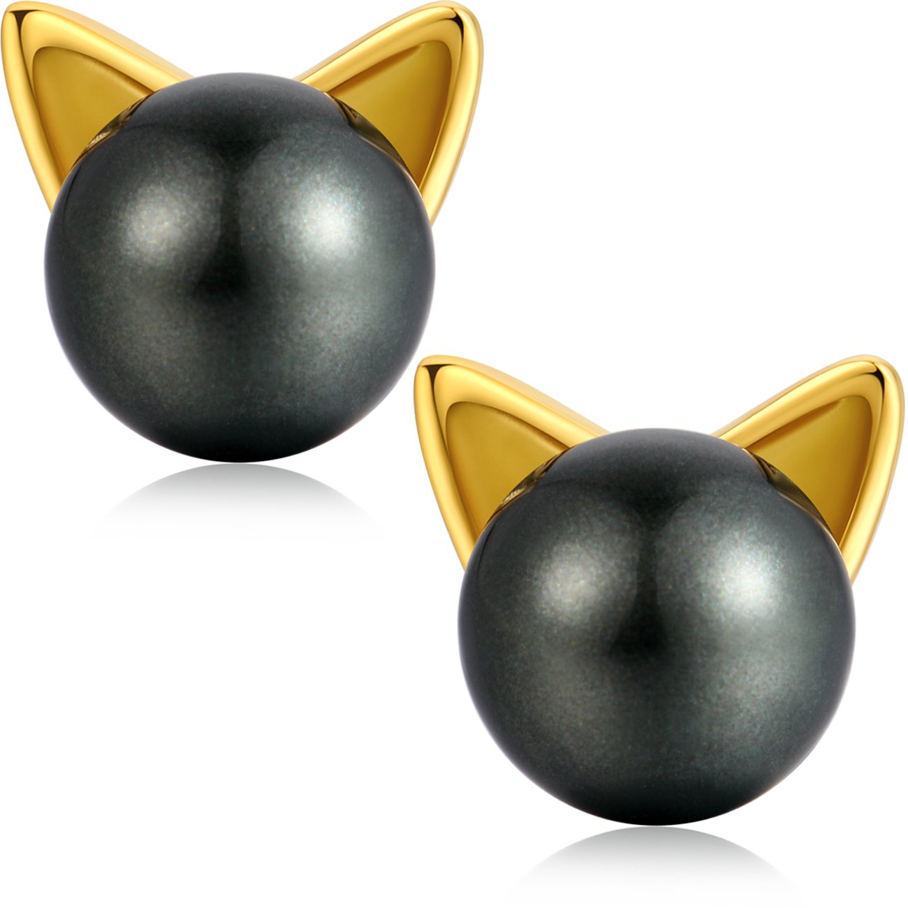 Cat Studs Sterling Silver Black Cat Stud Earrings Freshwater Pearl Cat Earrings Black Kitten Cat Ears Earrings Women Cat Ear Earrings Cute Silver Kitty Earrings Cat Love Stud Earrings