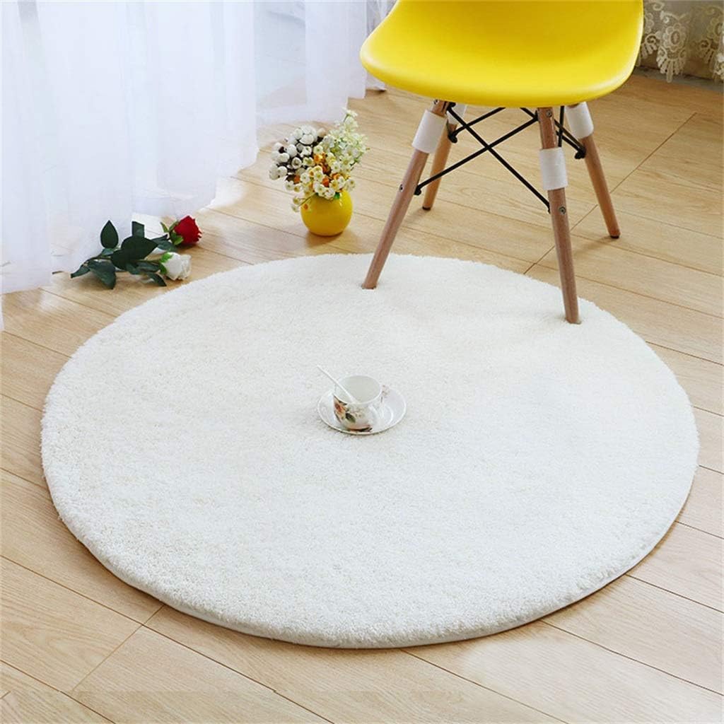 Doormats, Thick Green Round Carpet Computer Desk Hanging Basket Rattan Chair Cushion Round Big Cushion Mat (Color : Milky white, Size : 101CM(40inchs))