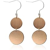 TGNEL Pure Titanium Earrings Hypoallergenic, Lightweight Two Circle Disc Titanium Dangle Drop Earrings for Women Sensitive Ears Gold/Rose Gold/Silver